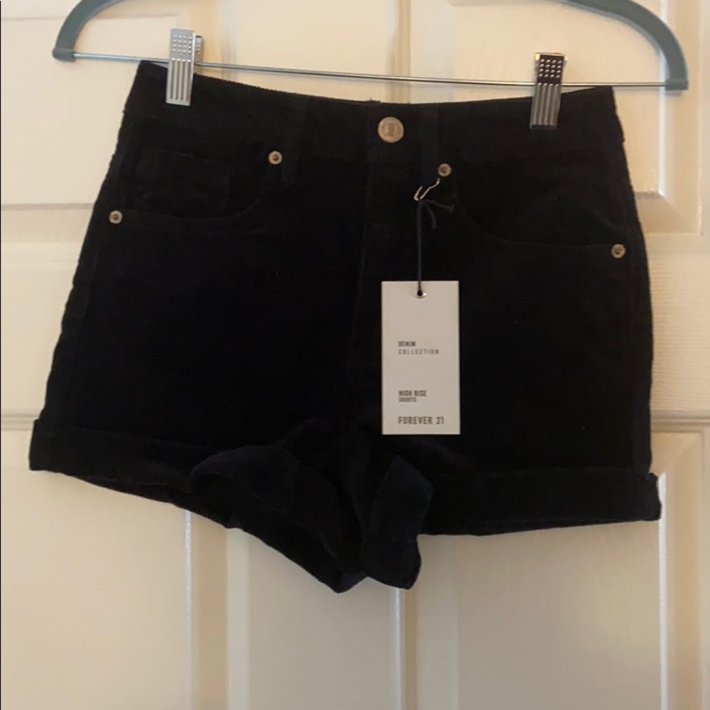 Black Corduroy High Waisted Shorts